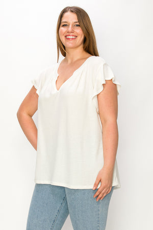 Plus short sleeve knit crepe top high low