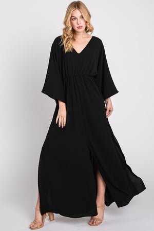 Dolman sleeve V neck open slit maxi dress