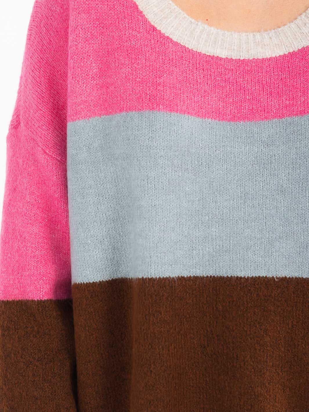 Women's Long Sleeve Color Block Round Neck Sweater