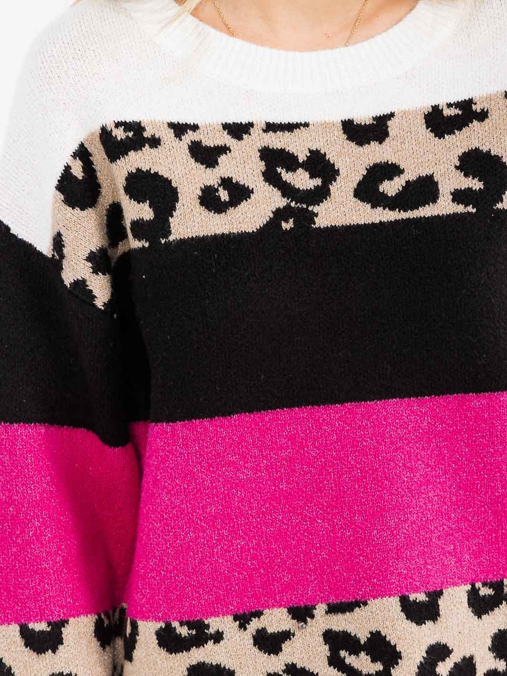 Women's Long Sleeve Color Block Animal Print Sweater Knit