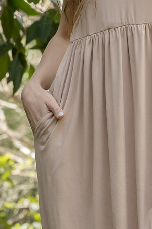 Short sleeve round neck casual maxi with pocket Taupe