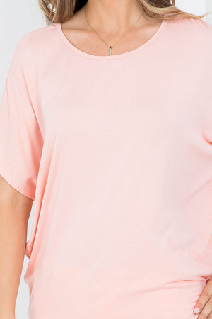 Short sleeve round neck dolman loose fit lt peach