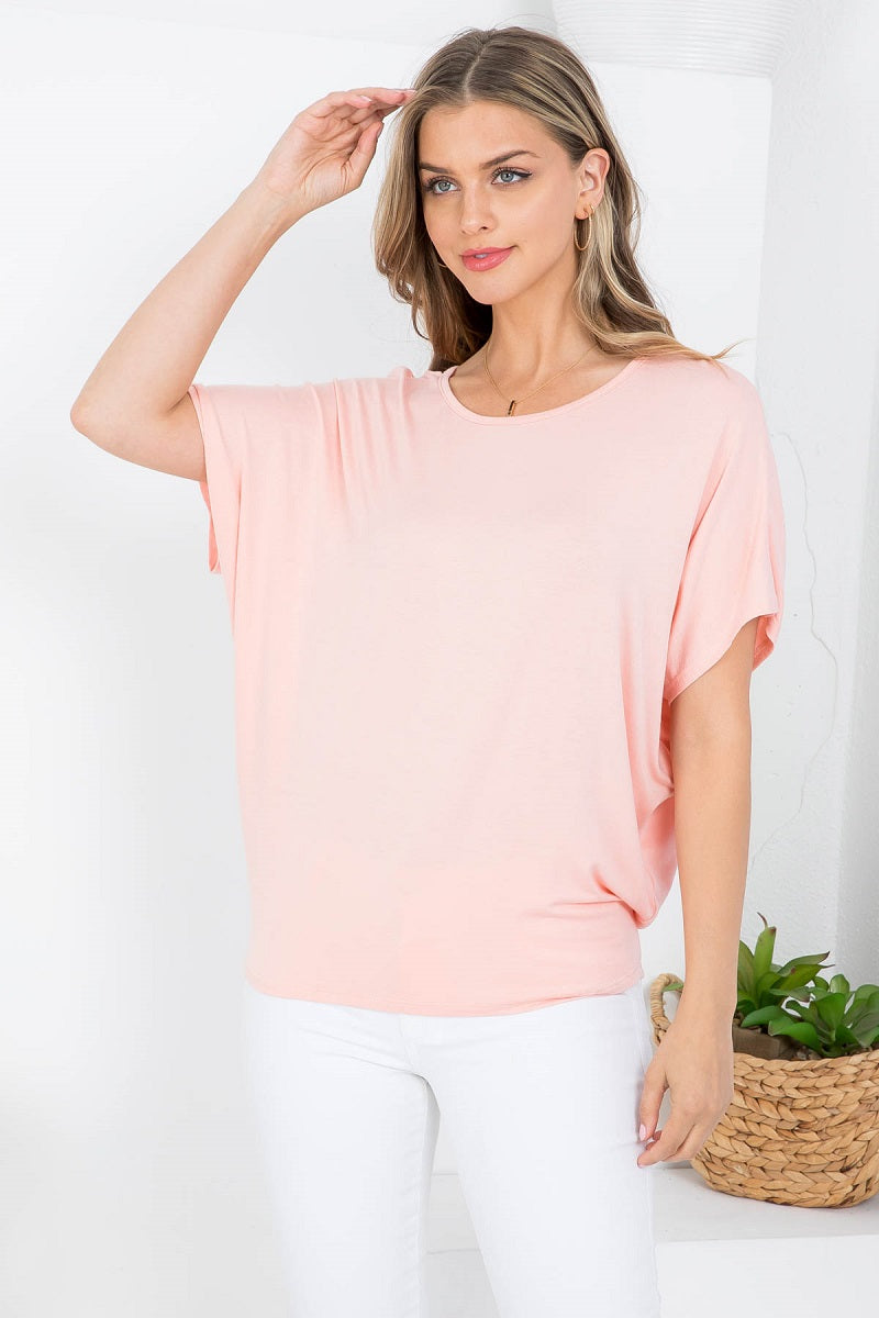 Short sleeve round neck dolman loose fit lt peach