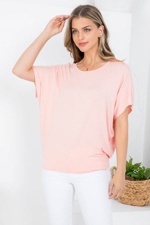 Short sleeve round neck dolman loose fit lt peach