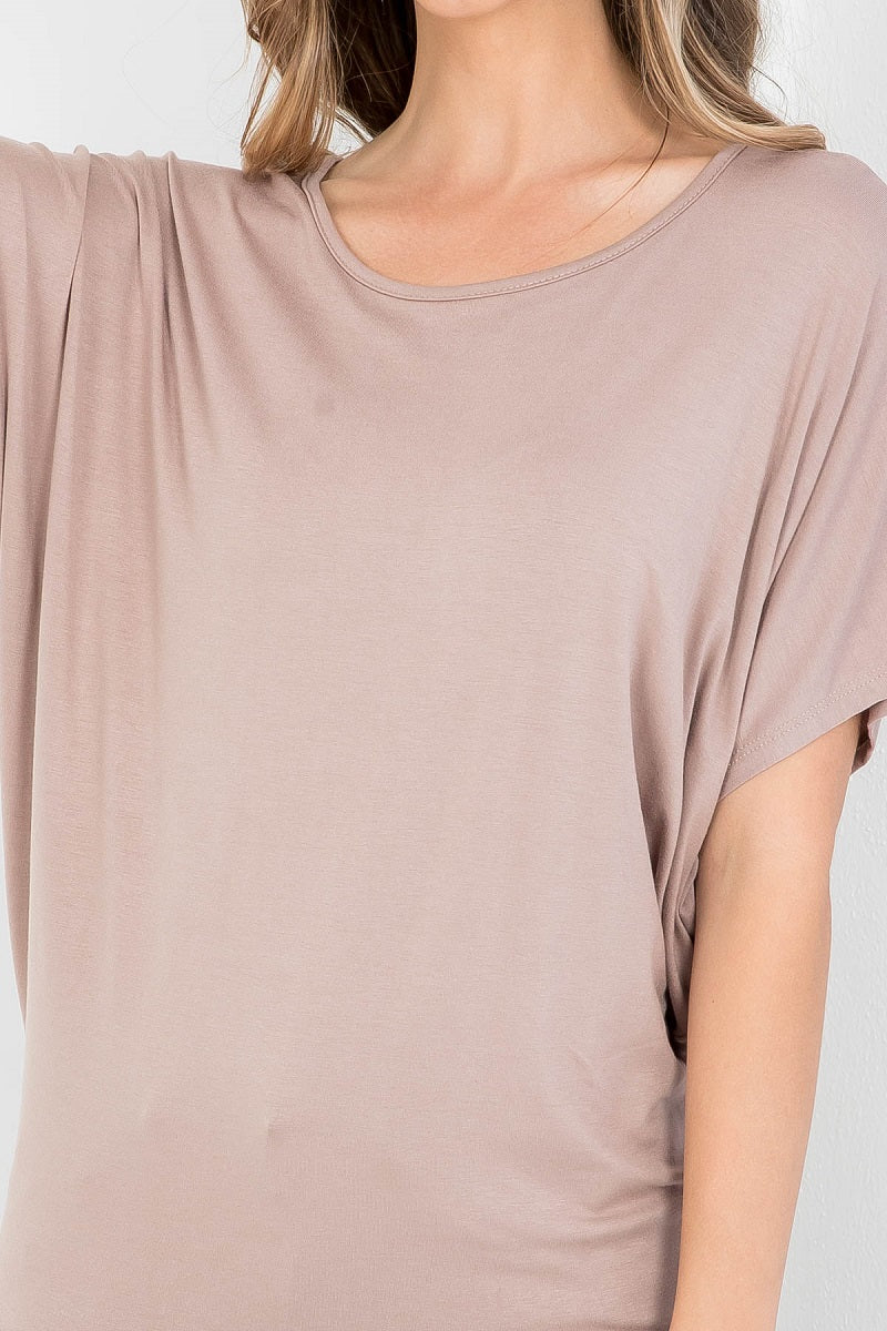 Short sleeve round neck dolman loose fit mocha