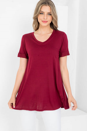 Short Sleeve Bra less top viscose tunic burgundy