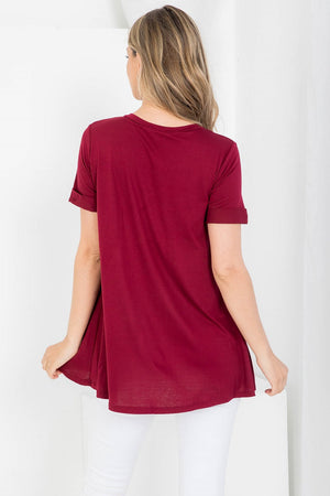 Short Sleeve Bra less top viscose tunic burgundy