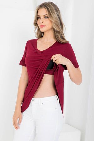 Short Sleeve Bra less top viscose tunic burgundy