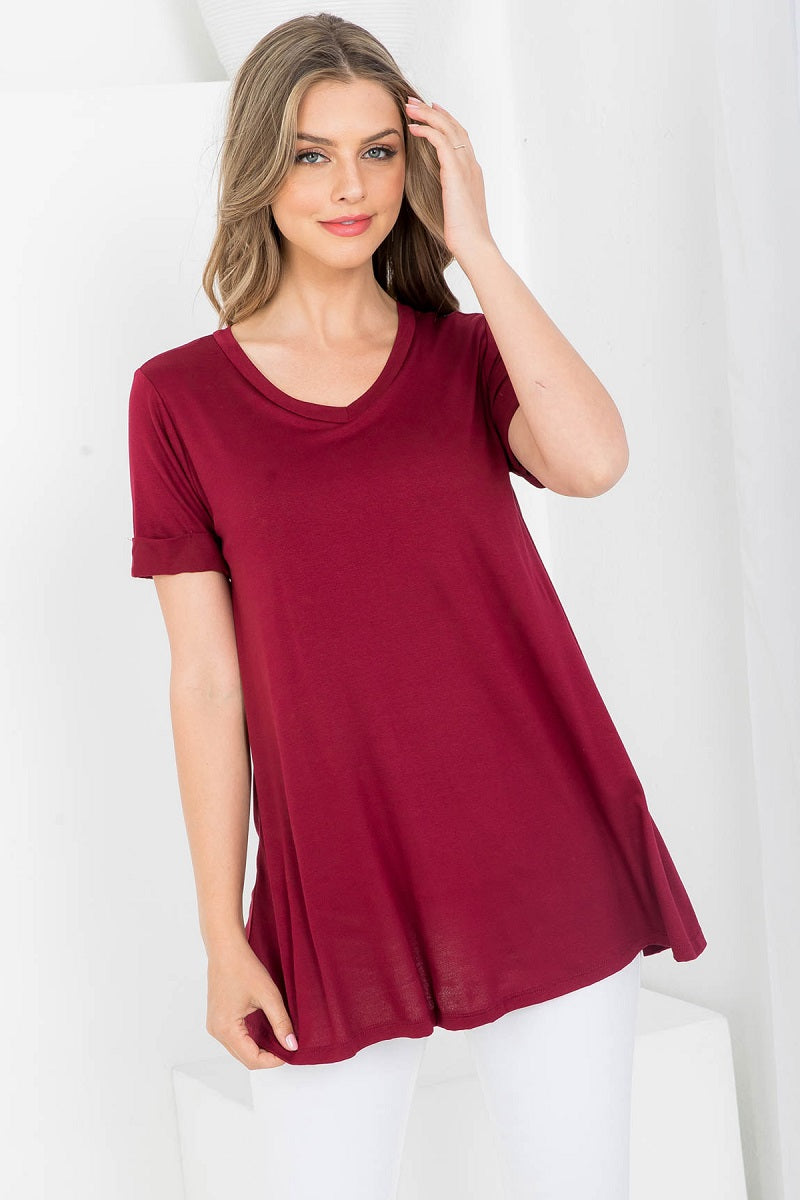 Short Sleeve Bra less top viscose tunic burgundy