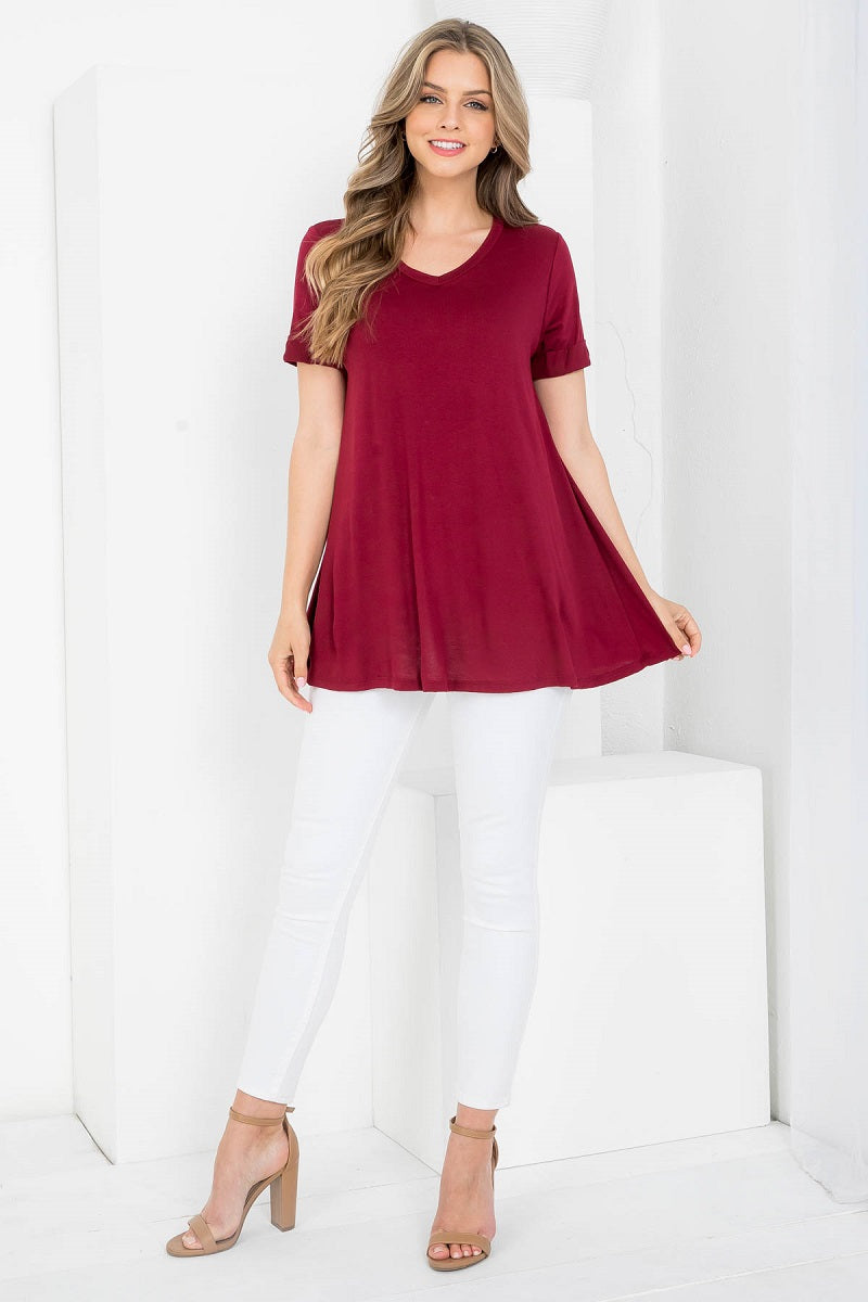 Short Sleeve Bra less top viscose tunic burgundy