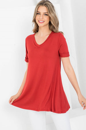 Short Sleeve Bra less top viscose tunic Rust