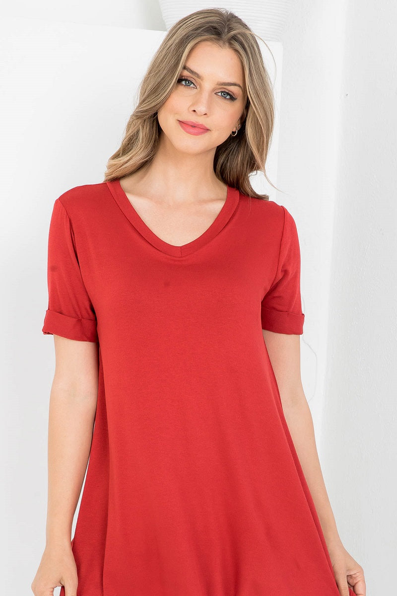 Short Sleeve Bra less top viscose tunic Rust