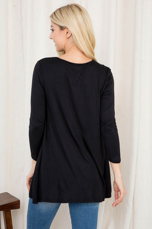 3/4 Sleeve built in bra top crew neck tunic