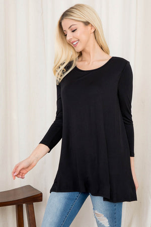 3/4 Sleeve built in bra top crew neck tunic