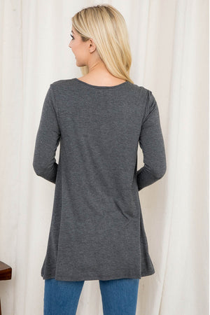 3/4 Sleeve built in bra top crew neck tunic