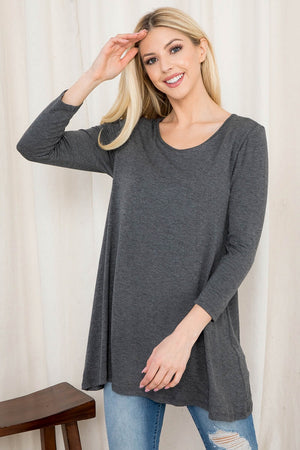 3/4 Sleeve built in bra top crew neck tunic